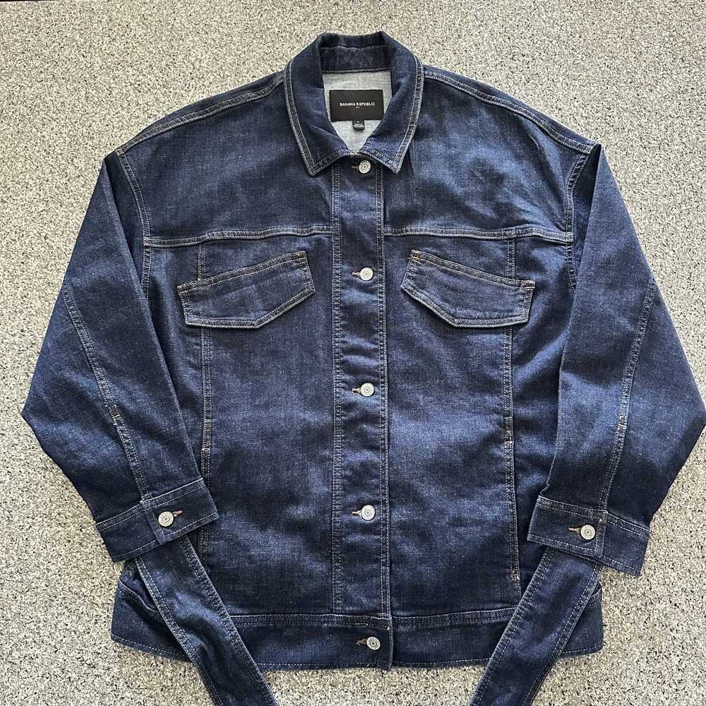 Banana Republic‎ Oversized Denim Jacket Womens L Waist Tie Safari Travel